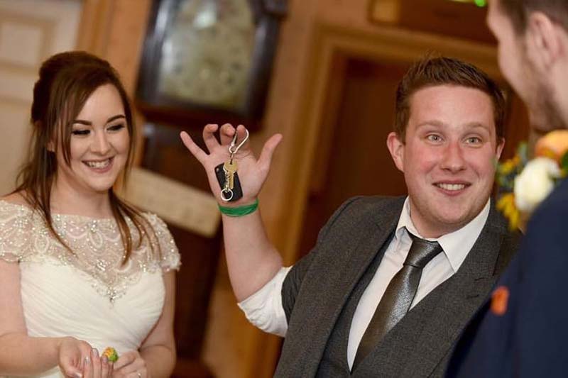 Wedding guests enjoying close-up magic