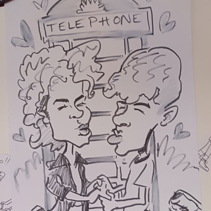 Live caricature of a couple at a party