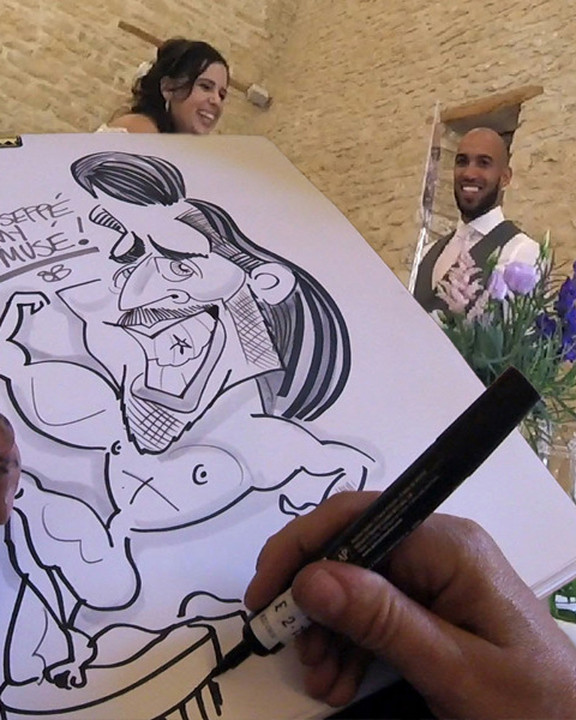 Groomsman caricature being drawn live at the top table
