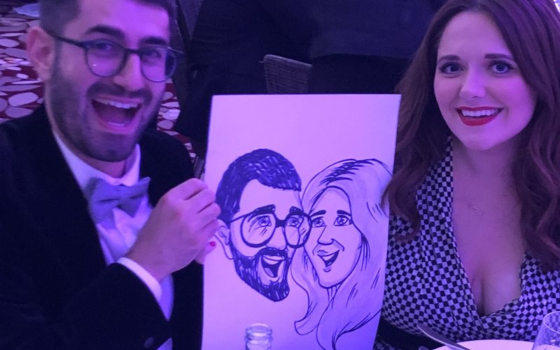 Capital Caricatures - couple at a gala dinner with their live caricature