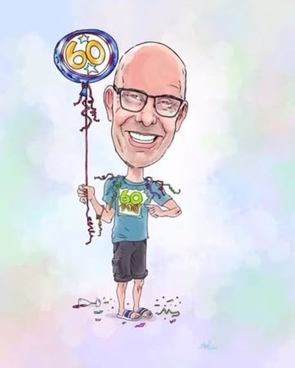 Colour guestbook caricature for a 60th birthday