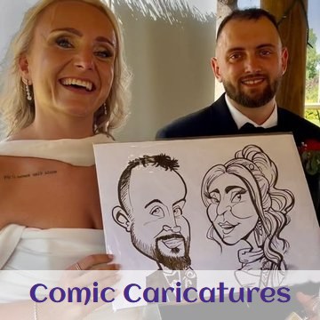 Comic Caricatures - bride and groom with their live caricature